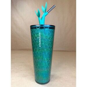 Starbucks 2025 Siren Mermaid Iridescent Teal Venti 24oz Cold Cup with Tail Straw